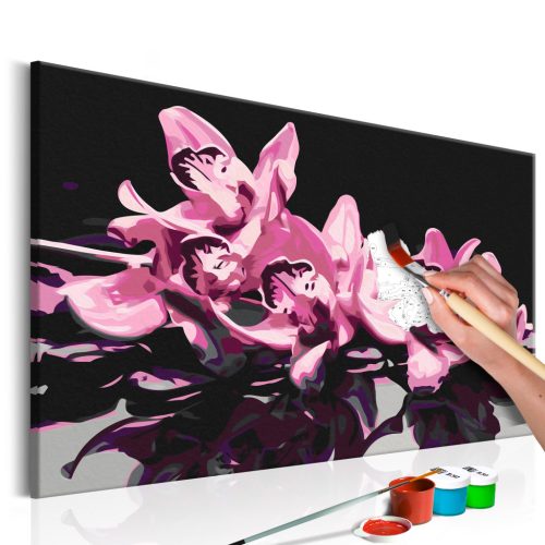 Rózsaszín orchidea (fekete háttér) 60x40 - Számos kifestő keretre feszítve