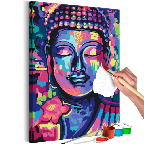 Buddha őrült színei 40x60 - Számos kifestő keretre feszítve