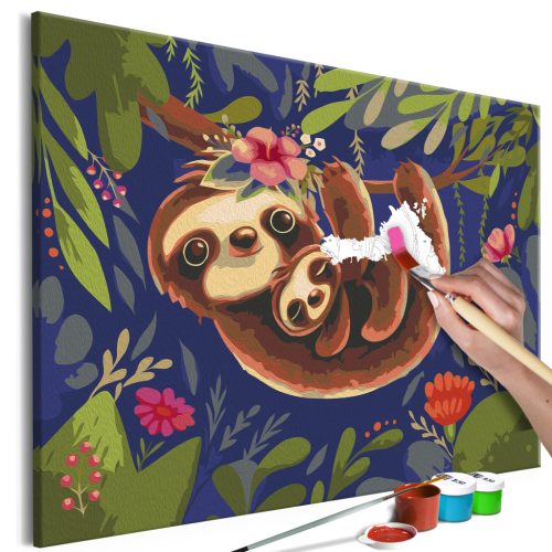 Friendly Sloths 60x40 - Számos kifestő keretre feszítve