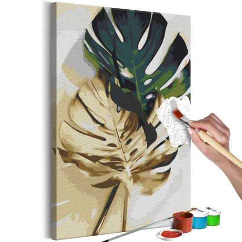 Golden Monstera 40x60 - Számos kifestő keretre feszítve