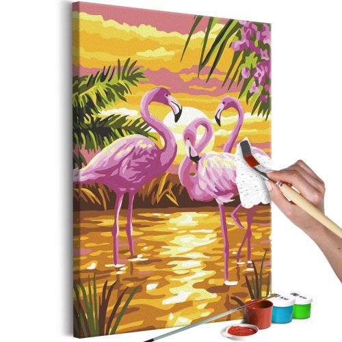 Flamingo család 40x60 - Számos kifestő keretre feszítve