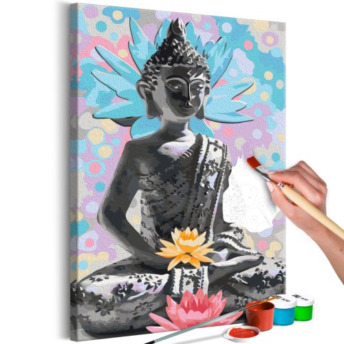 Szivárvány Buddha 40x60 - Számos kifestő keretre feszítve