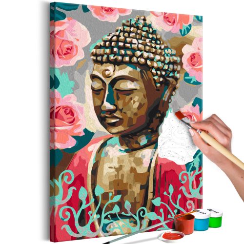 Buddha pirosban 40x60 - Számos kifestő keretre feszítve