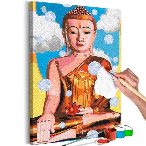 Levitáló Buddha 40x60 - Számos kifestő keretre feszítve