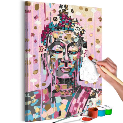 Gondolkodó Buddha 40x60 - Számos kifestő keretre feszítve