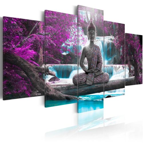 Vízesés és Buddha 225x112,5 - vászonkép