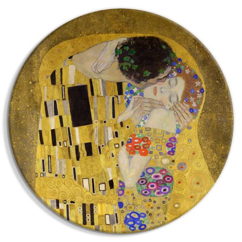 Kiss – Gustav Klimt – Egy szerelmes pár szenvedélyes ölelkezésben 40x40 - Kerek vászon kép