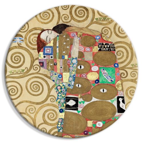 Gustav Klimt beteljesülése – Egy ölelkező pár absztrakt portréja, 60x60 - Kerek vászon kép