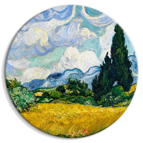 Vincent Van Gogh - Táj sárga krizantémmezővel és ciprusfával 40x40 - Kerek vászon kép