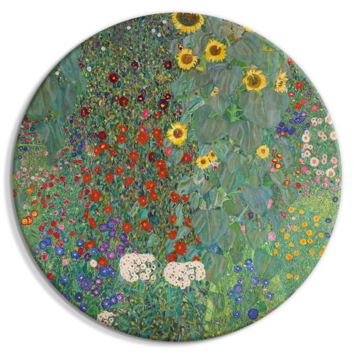 Vidéki kert napraforgóval, Gustav Klimt - Többszínű virágok 40x40 - Kerek vászon kép