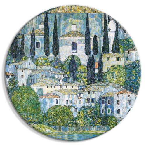 Templom Cassone-ban, Gustav Klimt - Német építészet a folyó mellett 40x40 - Kerek vászon kép