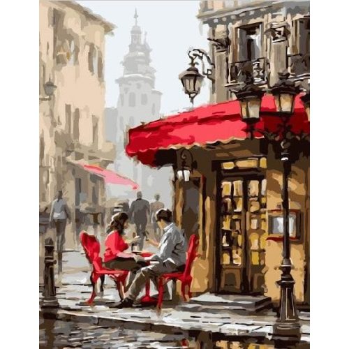Nyári kávézó - Számos kifestő keretre feszítve (30x40 cm)