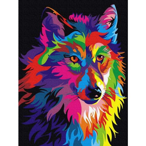 Színes farkas - számfestő készlet, keretre feszítve ( 30x40 cm )