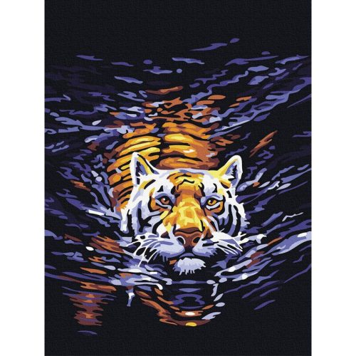Úszó tigris - számfestő készlet, keretre feszítve ( 30x40 cm )