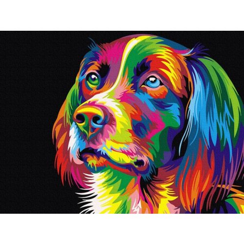 Színes kutyus  - számfestő készlet, keretre feszítve ( 30x40 cm )