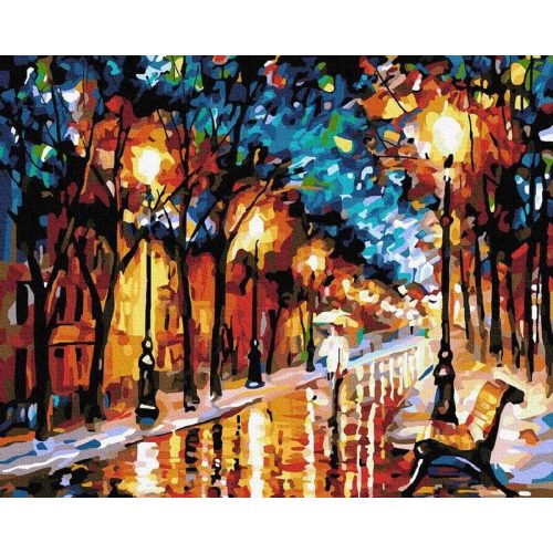 Városi park éjjel - Számos kifestő keretre feszítve (40x50 cm)