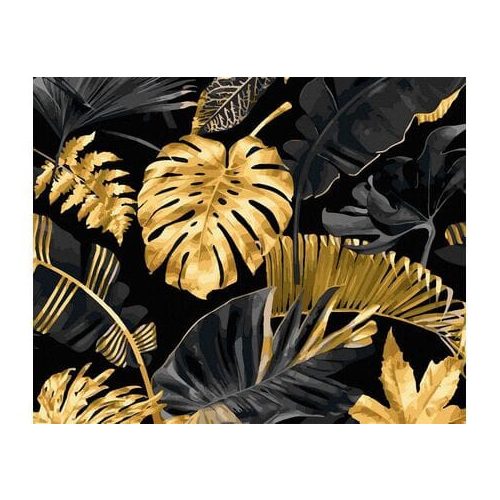 Aranyozott Monstera - Számos kifestő keretre feszítve (40x50 cm)