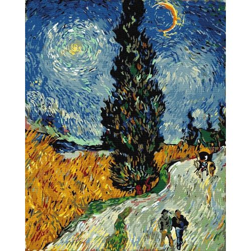 Van Gogh - Út a ciprusokkal és a csillaggal - számfestő készlet, keretre feszítve ( 40x50 cm )