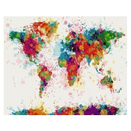   Színes világtérkép - Számos kifestő keretre feszítve (40x50 cm)