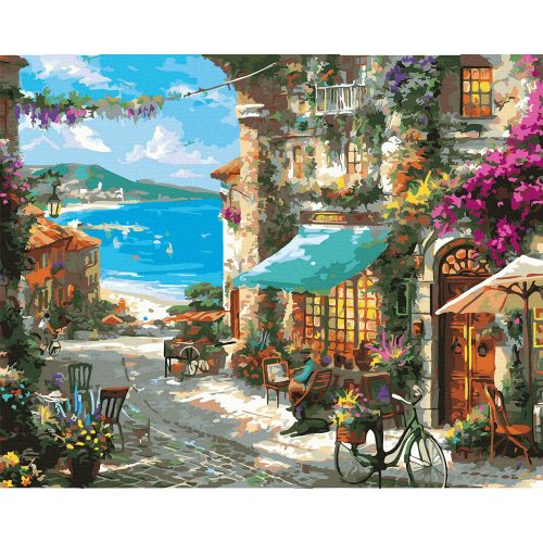 Egy tengerparti város - Számos kifestő keretre feszítve (40x50 cm)