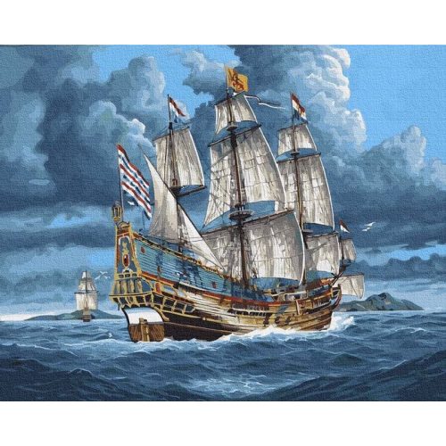 Vitorlás hajó - számfestő készlet, keretre feszítve ( 40x50 cm )