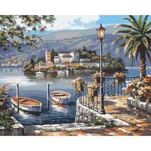Csónakok a mólón 2 - Számos kifestő keretre feszítve (40x50 cm)