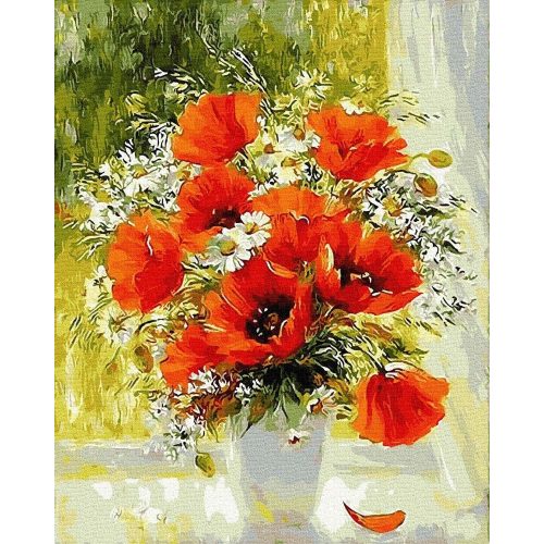 Mák és margaréta csokor - Számos kifestő keretre feszítve (40x50 cm)