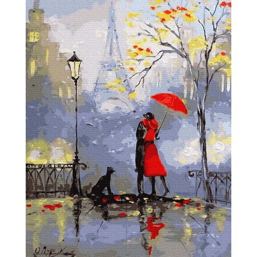 Csók Párizsban - Számos kifestő keretre feszítve (40x50 cm)