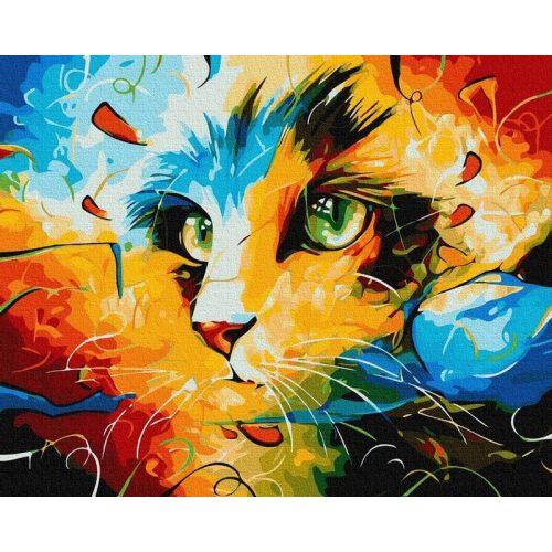 Macska jelenés - számfestő készlet, keretre feszítve ( 40x50 cm )