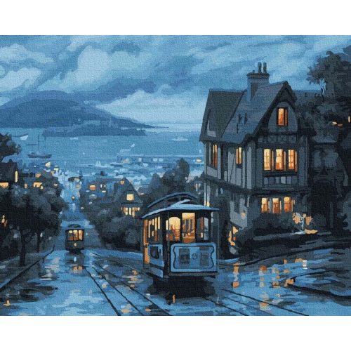 Éjszakai villamos - Számos kifestő keretre feszítve (40x50 cm)