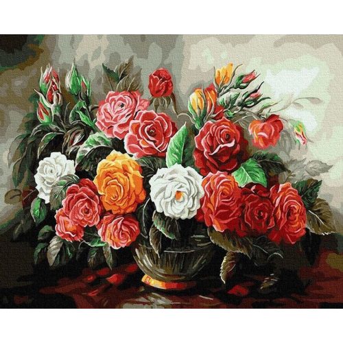 Egy nagy csokor rózsa - Számos kifestő keretre feszítve (40x50 cm)