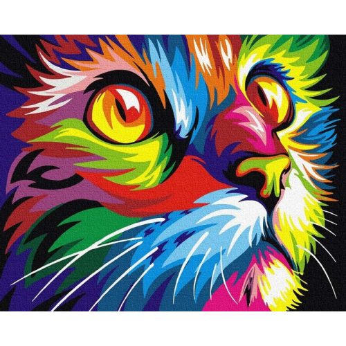 Szivárványos macska - Számos kifestő keret nélkül ( 40x50 cm )