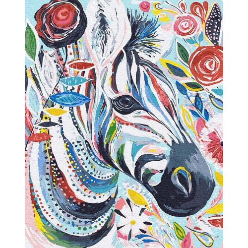 Színes zebra - Számos kifestő keretre feszítve (40x50 cm)