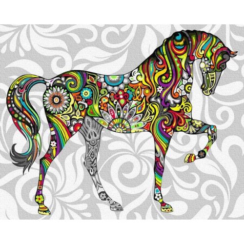 Szivárvány ló - számfestő készlet, keretre feszítve ( 40x50 cm )