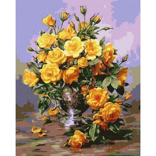 Gyönyörű sárga rózsák - Számfestő keretre feszítve (40x50 cm)