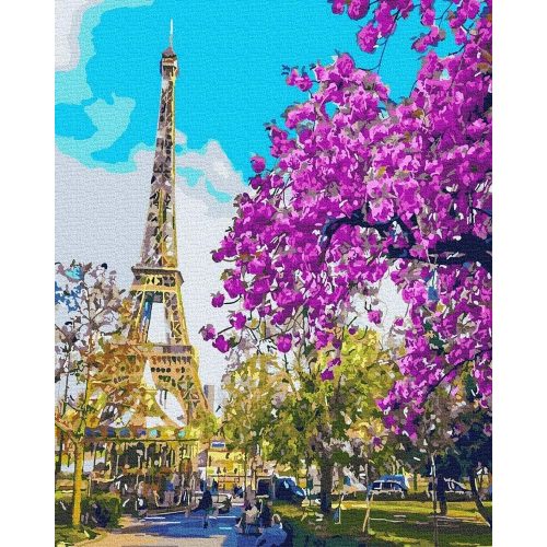 Virágzó Párizs - számfestő készlet, keretre feszítve ( 40x50 cm )