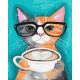 Kávézó macska - Számos kifestő keretre feszítve (40x50 cm)