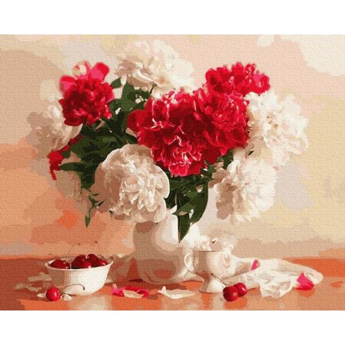 Rózsák és cseresznye - számfestő készlet, keretre feszítve ( 40x50 cm )