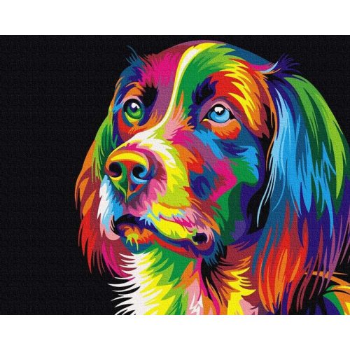 Színes kutyus - számfestő készlet, keretre feszítve ( 40x50 cm )