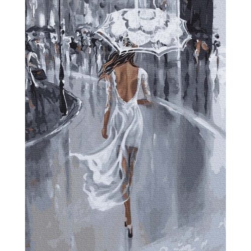 Fehér ruhában, esernyő alatt - Számos kifestő keret nélkül ( 40x50 cm )