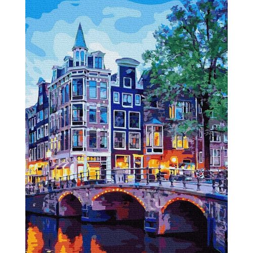 Éjszakai lámpák Amszterdamban - Számos kifestő keretre feszítve (40x50 cm)