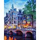 Éjszakai lámpák Amszterdamban - számfestő készlet, keretre feszítve ( 40x50 cm )