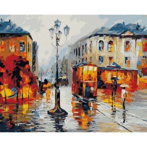Az esőben fürdő utcák - Számfestő keretre feszítve (40x50 cm)