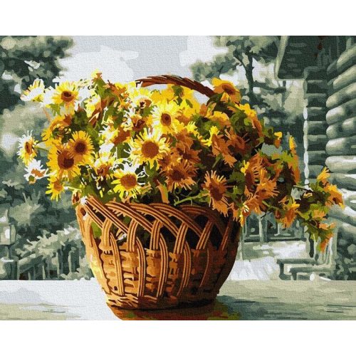 Virágcsokor egy kosárban - Számos kifestő keretre feszítve (40x50 cm)