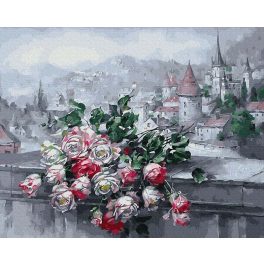   Táj rózsával - Számos kifestő keretre feszítve (40x50 cm)