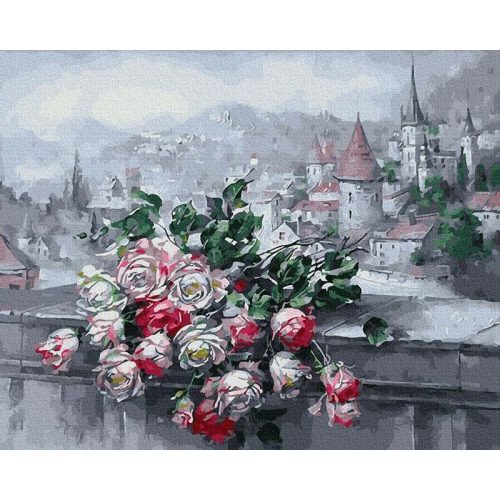 Táj rózsával - számfestő készlet, keretre feszítve ( 40x50 cm )
