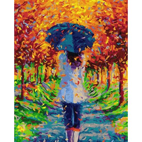 Őszi séta a parkban - Számfestő keretre feszítve (40x50 cm)