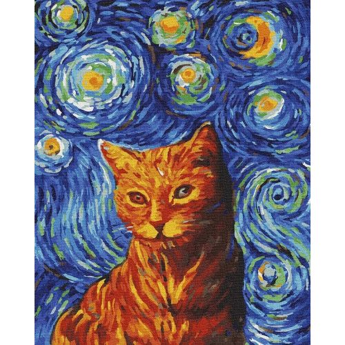 Macska Van Gogh stílusában - Számos kifestő keret nélkül ( 40x50 cm )