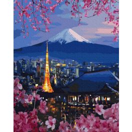   Fujiyama és Sakura - Számos kifestő keret nélkül ( 40x50 cm )