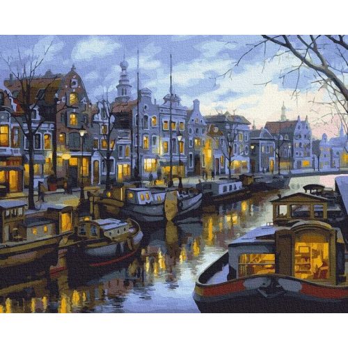 Amszterdami csatornák - számfestő készlet, keretre feszítve ( 40x50 cm )